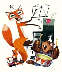 Animal Band Fox Beaver Squirrel Jonas Bergstrand Illustration Of Animals In A Band Illustration Fox Art Cartoon Styles