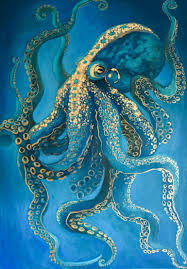 Golden Octopus Painting Original Animal Painting Octopus Painting Octopus Art