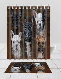 Rustic French Bull Dogs Bath Mat And Shower Curtain Combo In 2020 Dog Bath French Bulldog French Bulldog Dog