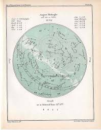 Map July August Astronomy Star Chart Vintage Constellations