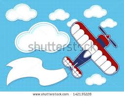 Funny Airplane Cartoon With Blank Banner On Blue Background And Clouds By Sergio Hayashi Via Shutterstock Blank Banner Cartoon Airplane Humor