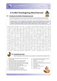 Try to locate all the hidden words inside the grid above; Arbeitsblatt A Fruitful Thanksgiving Word Harvest Lehrermaterial De