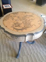 Round Accent Table Painted With Chalk Paint In Graphite And Coco Decoupaged With Cake Kitchen Papers A Painted Coffee Tables Painted Table Painted Furniture