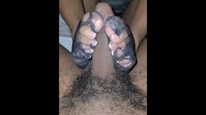 Ebony soles footjob in lace socks