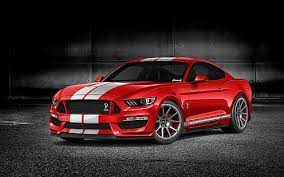 Hd Wallpaper Red Ford Mustang Coupe Parked On Paved Road Near Grass Field At Daytime Wallpaper Flare