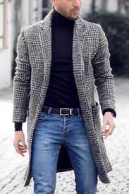 1 2 3 4 5. Men S New Trendy Notched Lapel Collar Long Sleeve Plaid Print Black And White Coat Overcoat Beautifulhalo Com