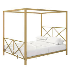 Find an array of finishes that pair with other bedroom furniture. Queen Size Modern Gold Metal Canopy Bed Frame With Headboard And Footboard Fastfurnishings Com