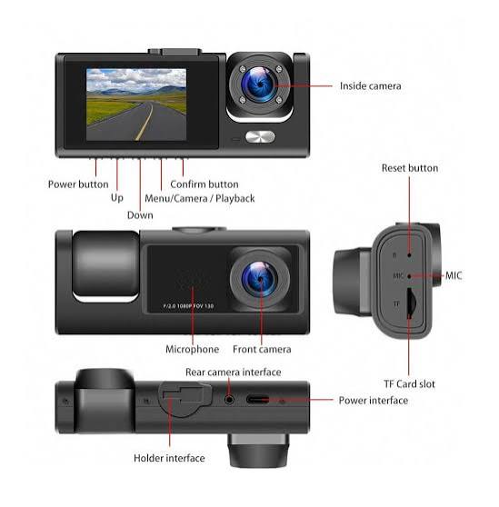 Cámara Para Automóvil Wifi 3 En 1 HD 1080P Con Cámara Trasera