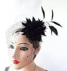 Black Birdcage Veil Halloween Bridal Head Piece Black Feather Fascinator Swarovski Crystal Dotted Veil Hai Black Birdcage Veils Dotted Veil Flower Headpiece