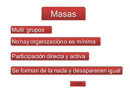 Masas Multi grupos No hay organización o es mínima Participación directa y  activa Se forman de la nada y desaparecen igual Le Bon. - ppt descargar