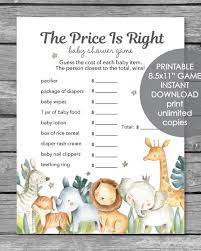 Printable Baby Shower Game The Price Is Right Jungle Safari Animals Watercolor Theme Zoo Baby Shower Jungle Safari Baby Shower Safari Baby Shower Boy