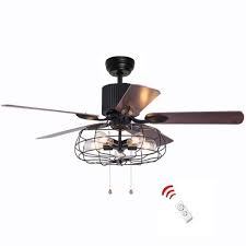 #2 parrot uncle ceiling fan with lights 46 inch led ceiling fans. 52 Inch Retro Industrial Ceiling Fan With Light 5 Wood Reversible Blade Chandelier Fan Remote Control Iron Cage Pendant Light Fan For Living Room Bronze Black Buy Online In Samoa At Samoa Desertcart Com