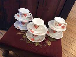 Laopala Tea Set Cups Saucers Milk Glass Floral Tea Set Wedding Bridal Shower Set Petite Cups Saucers Espresso Cups Vintage Milk Glass Floral Tea Tea Set Shower Set