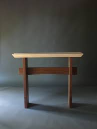 Modern Narrow Hall Table In Tiger Maple And Walnut Hand Crafted In Virginia Mokuzai Is Solid Wood Furniture