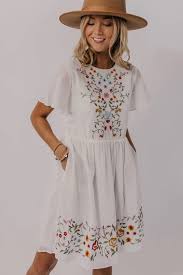Create Unique Looks With This Floral Embroidered Dress Featuring Floral Embroidery This Floral Modest Em Casual Cotton Dress Embroidered Dress Modest Dresses