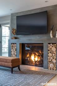 Made Of Concrete The Contemporary Gas Fireplace Sits Between Doors To Living Room Decor Fireplace Contemporary Gas Fireplace Gas Fireplace Ideas Living Rooms