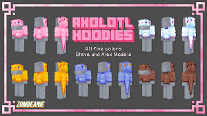 Download packs more axolotl colors 1.18/1.17.1/1.17/1.16.5/1.16.4/forge/fabric/1.15.2 for minecraft. Zombeanie On Twitter It S 1 17 Update Day I Know We Re All Super Hyped For These Cute Little Guys So I Made Some Free Axolotl Hoodies Minecraft Minecraftskin 10 Total Skins
