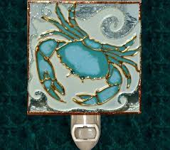 Artisan Made Stain Glass Crab Decor Night Light Plug In Wall Etsy In 2020 Crab Decor Decorative Night Lights Coastal Decor