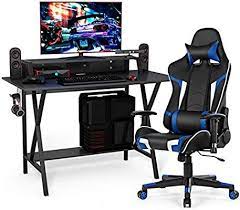 amazon com tangkula gaming desk and chair set ergonomic e sport gamer desk racing chair set w cup home office computer desk desk and chair set racing chair