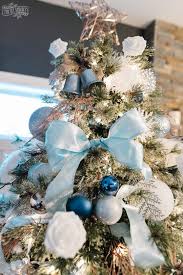 Glam girly shoes purse makeup christmas tree ornament. My Favorite Things Blue Silver Rose Gold Christmas Tree The Diy Mommy