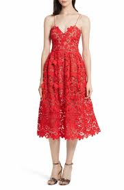 Self Portrait Azaelea 3d Lace Fit Flare Dress Red Lace Midi Dress Red Lace Dress Lace Midi Dress