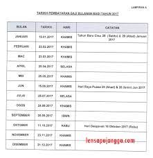 Jadual pembayaran gaji bulanan kakitangan awam tahun 2021. Tarikh Pembayaran Gaji Tahun 2017