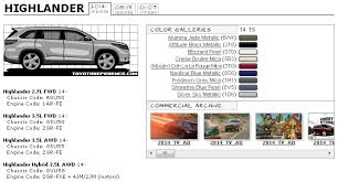 Toyota Highlander Paint And Chassis Codes Brochures