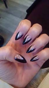 Acrylic Black And Gold Glitter Nails Rose Gold And Black Acrylic And Gelish Overlay Nails Black Gold Nails Gold Nails Black Nails