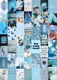 Today's collage apps combine images and videos into a crafted presentation, complete with fonts, stickers, memes, and other elements that tell a story, instead of relying on a single iconic representation of a place or event. Ocean Blues Wall Collage Kit Blue Aesthetic Collage Kit Vsco Photos 46pcs Instant Download Cute Blue Wallpaper Blue Wallpaper Iphone Baby Blue Aesthetic