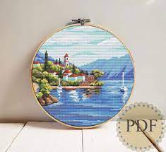 Easy counted cross stitch chart, xstitch, punto croce, embroidery, point de croix, sticken original cross stitch pattern designs. Seaside Modern Cross Stitch Pattern Easy Round Landscape Nature Mountains Sea Seaside Town Instant Download Counted Pdf Chart 551ld In 2021 Cross Stitch Patterns Modern Cross Stitch Patterns Modern Cross Stitch