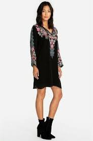 Johnny Was Black Tanyah Long Sleeve Embroidered Dress C30117 New Long Sleeve Embroidered Dress Black Slip Dress Boho Chic Dress