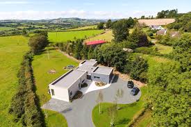 Birds Eye View Of A House Roof Birds Eye Aerial View Of Flat Roofs Of Passive House With Landscaped Driveway And Countryside In The Distance Passive House Wicklow Architect