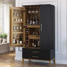 Home decorators collection neptune blue painted plywood shaker stock assembled wall kitchen cabinet with soft close doors 36 in. Laussane 2 Tone Solid Wood Modern Tall Black Bar Cabinet Armoire