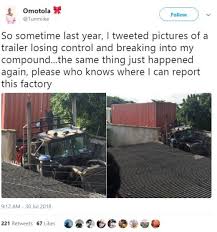 We must take action immediately. Trailer Loses Control Crashes Into Compound In Lagos Photos