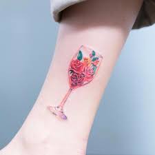 A Glass Of Rose By Zihee Zihee Realism Realistic Minimalist Minimal Simple Small Roses Glass Wineglass Glasses Tattoo Wine Glass Tattoo Wine Tattoo