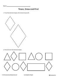 Trace Draw And Find Diamond Shape Shapes Worksheets Shape Worksheets For Preschool Shape Tracing Worksheets