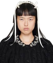 Simone Rocha Off-White Bow Ribbon Daisy Chain Headband
