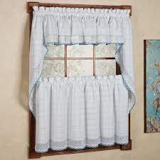 Free shipping on orders over $25 shipped by amazon. Cotton Classic White Blue Window Pane Pattern And Crotchet Trim Tiers Swags And Valance Options Overstock 10199210