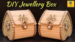 Beautiful Jewelry Box With Jute Popsicle Sticks And Cardboard Diy Jewelry Box Design Craft Idea Handcrafted Jewelry Box Jewelry Box Diy Handmade Jewelry Box