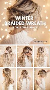 Braided Halo Hairstyle Easy Updo For Long Hair Braided Halo Hairstyle Long Hair Styles Thick Hair Styles