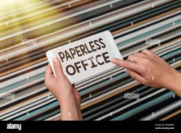 Text showing inspiration Paperless Office. Business showcase work  environment in which the use of paper is eliminated Voice And Video Calling  Stock Photo - Alamy