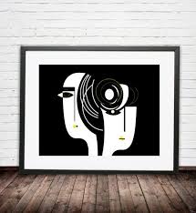 Abstract Black And White Art Prints The Couple Modern Faces Geometric Abstract Art Print Contemporary Art Mid Century Modern Black White Art Home Decor Accent Wall Art Modern Art Paintings Abstract Modern Abstract Art Geometric Modern