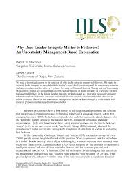Pdf Why Does Leader Integrity Matter To Followers An Uncertainty Management Based Explanation
