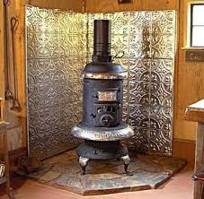 Wood Burning Stove Surround With Tin Tiles Farmhouse Accessories And Decor Other Metro American Tin Ceil Wood Stove Surround Wood Stove Wall Wood Stove