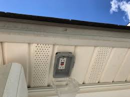 There is no other power available on the outside of the house, so i am looking to replace that floodlight with a floodlight/camera combination, unless i see a better option that does not require running wires. How To Supply Power Outside Under Soffit Home Improvement Stack Exchange