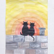 Katzenpaar Auf Dem Dach Macht Richtig Vorfreude Auf Laue Sommerabende Dieses Bild Male Ich Meist Mit Den Zweitk Kunst Grundschule Kunstunterricht Kunst