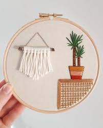 It's like art with a needle. Macrame Wall Hanging With Yucca Plant Hand Embroidery Hoop Art Wall Hanging Macrame Macrame Fib Embroidery Hoop Wall Art Hoop Art Wall Embroidery Hoop Wall