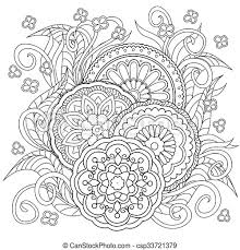 Volwassen kleurboek gevuld met meer dan 100 gratis mandala kleurplaten. Doodle Bloemen Mandalas Page Paisley Kleuren 10 Volwassenen Beeld Henna Eps Illustratie Hand Verfraaide Canstock