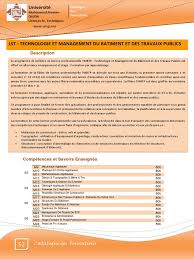 Notre formation vous permettra de vous insérer dans des entreprises pour encadrer, suivre et gérer des chantiers de route, de terrassements, de vrd, de à l'issue de la formation, vous saurez. Technologie Et Management Du Batiment Et Des Travaux Publics Baccalaureat Universitaire Science Et Technologie