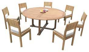It is a great addition to your patio, deck, or porch. 8 Piece Outdoor Patio Teak Dining Set 72 Round Table 7 Vera Armless Chairs Transitional Outdoor Dining Sets By Teak Deals Houzz